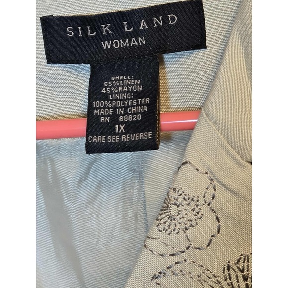 Silk Land Floral Embroidered Blazer 🌸 Tan Jacket Lined 👗 Women's XL Boho Chic - Picture 6 of 7